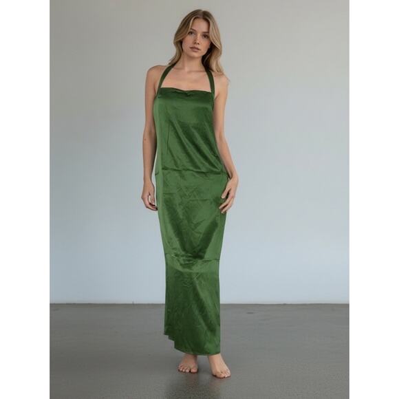 NWT Reformation Alli Green 100% Silk Halter Maxi Dress Size 12 Elegant Slip Gown - Picture 2 of 7